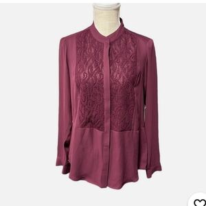 Simply Vera Vera Wang XL  Lace-Front Long Sleeve Blouse Autumn Romance.Burgundy.